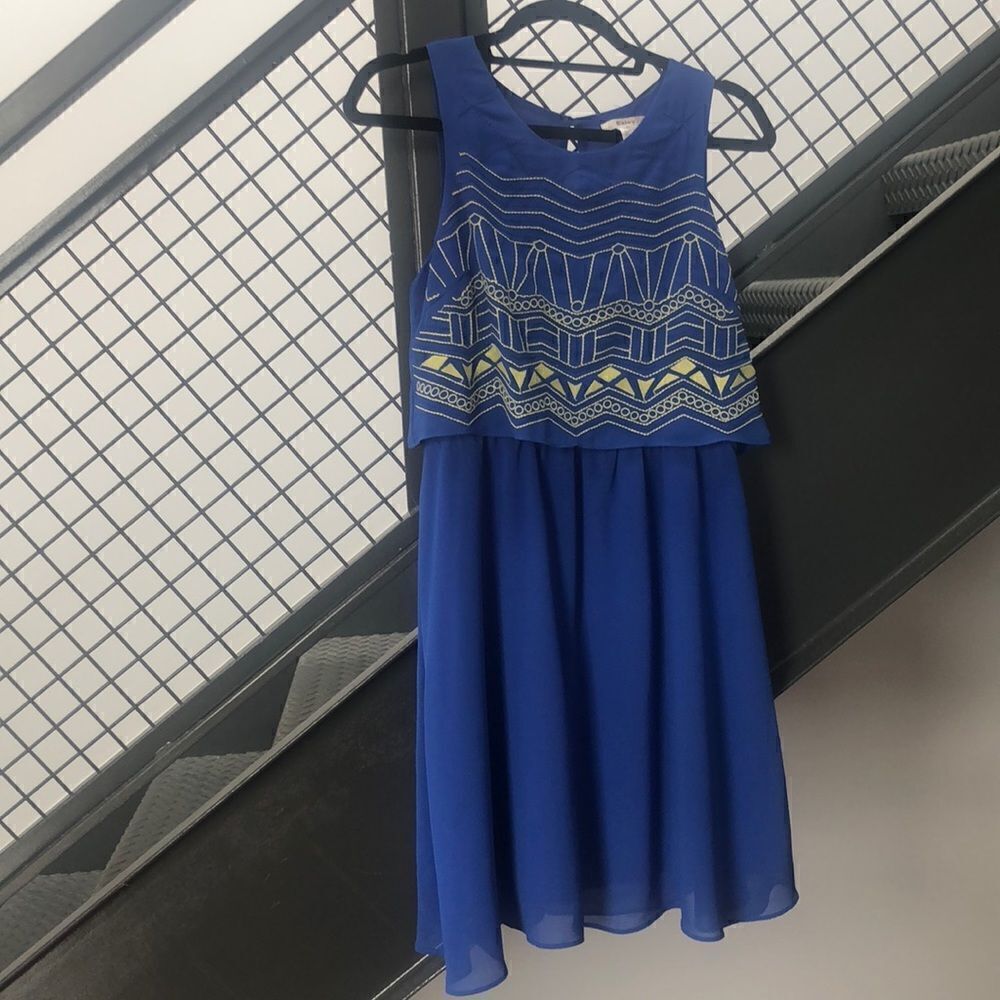 Esley blue tank dress with white embroidery Small